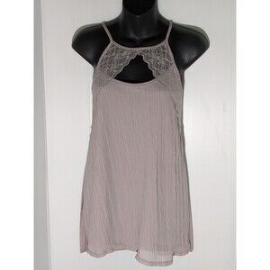 Maurices Top Halter Neck Tank Keyhole Crinkle Chiffon Front Lace Soft Rose